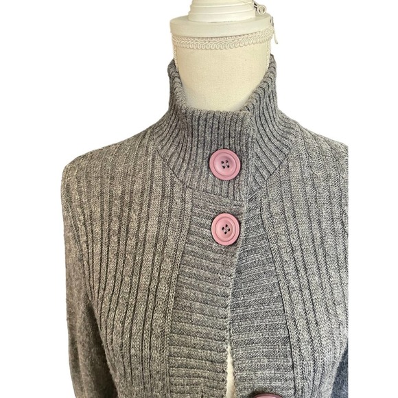 Whisper Womens Button-Up High Neck Sweater Duster Long Sleeve Size S Gray - Picture 3 of 10